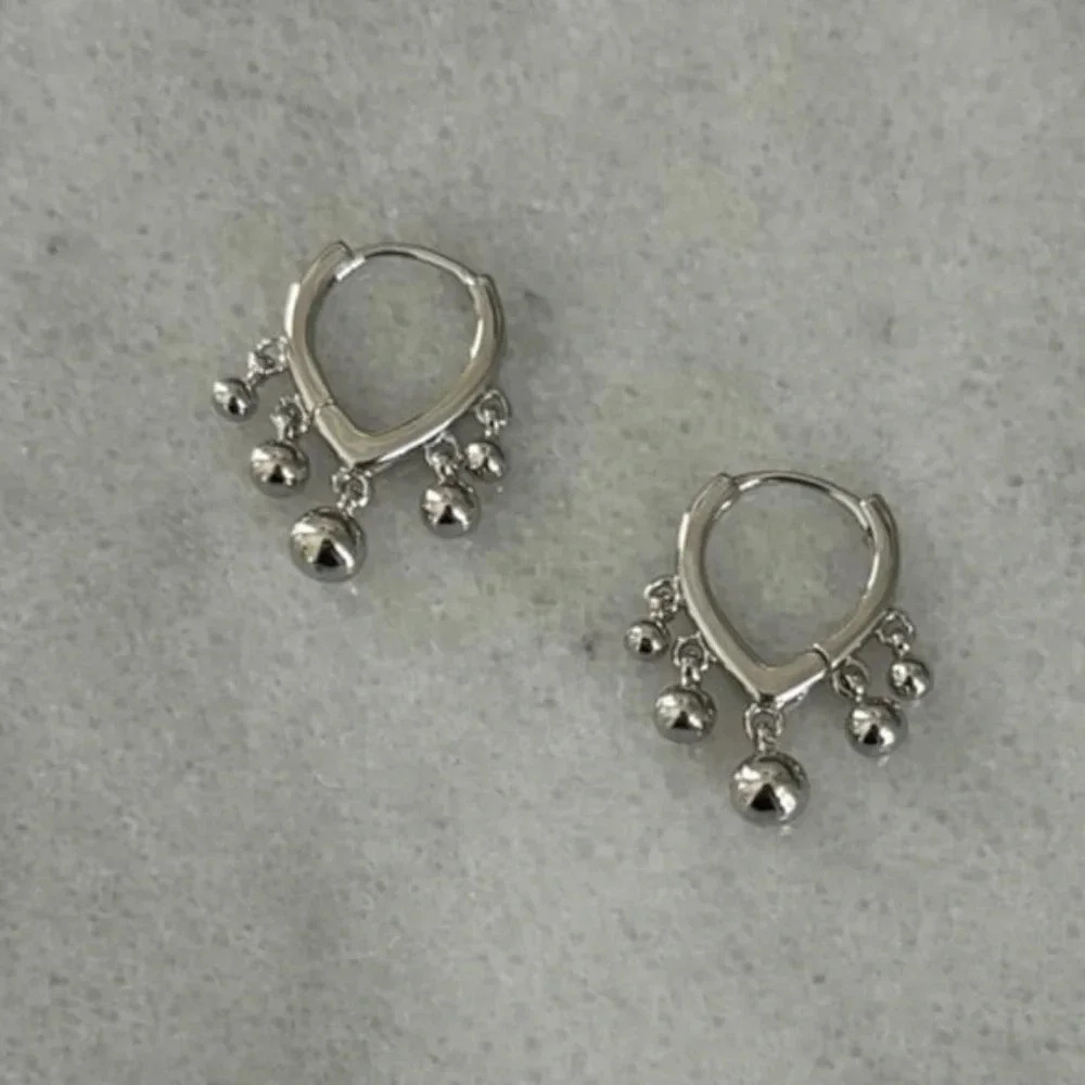 Sterling Silver Triangle Beaded Fringe Hoop Earrings 

Brand New